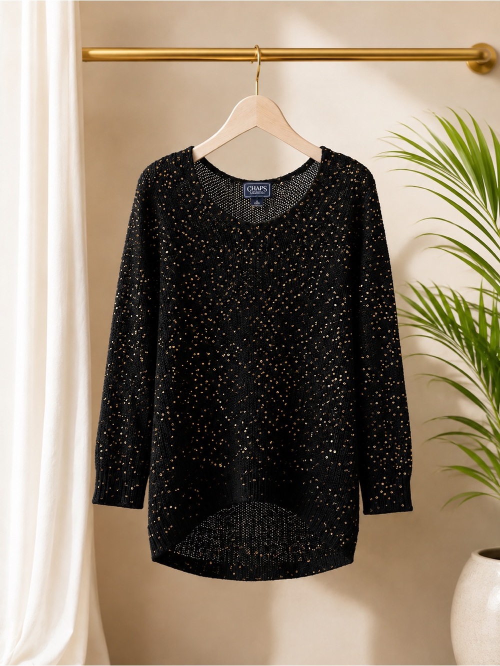 Chaps Classics Black Gold Sequin Knit Sweater XL